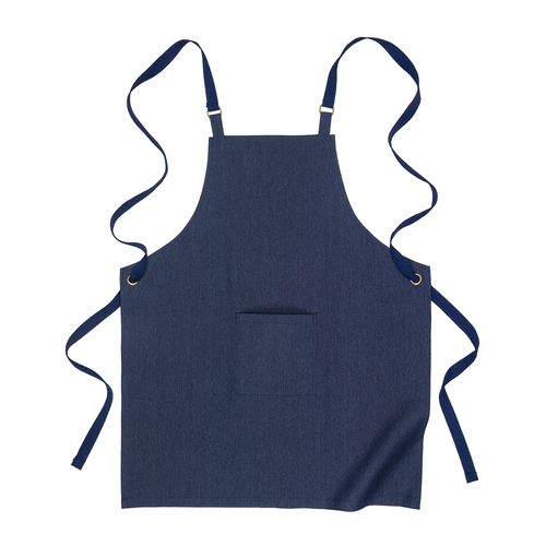 Tablier de cuisine long en denim de coton recyclé (220 g/m2). Poche frontale - 1