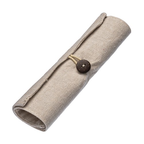 Trousse en coton à enrouler. Fermeture par bouton et élastique - 1