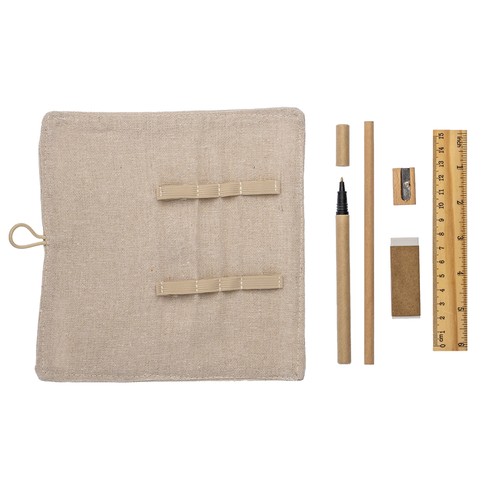 Trousse en coton à enrouler. Fermeture par bouton et élastique - 5