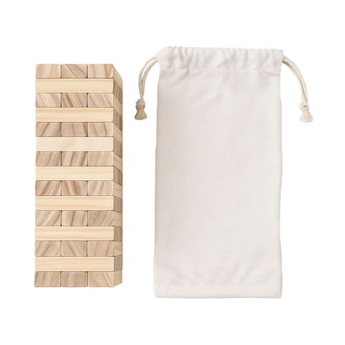 Tour en bois basculante, 54 blocs, avec pochette en coton - 1