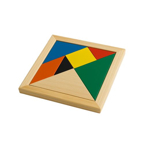 Jeu de tangram en bois coloré, 7 pièces, avec pochette en coton - 1