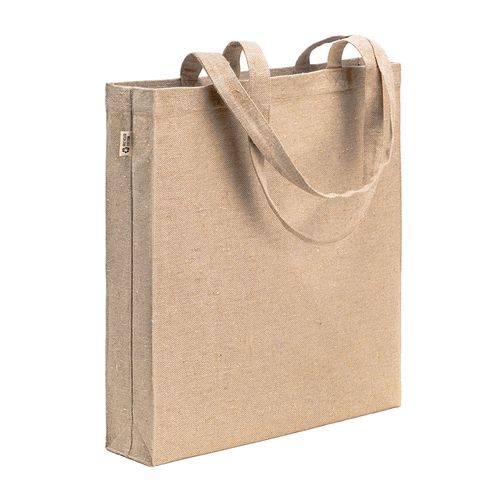 Tote bag en coton recycle 300 g/m2 avec effet melange. Longues anses et soufflet - 1
