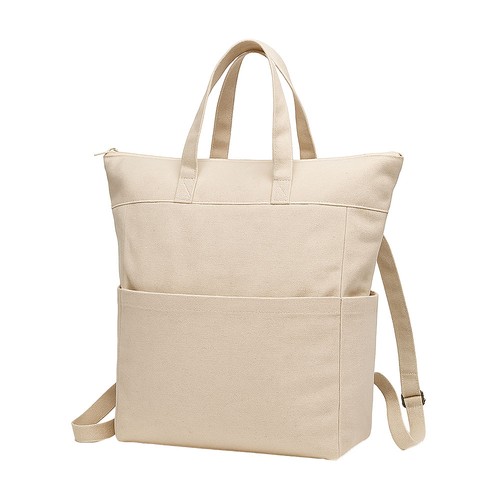 Sac a dos en coton 340 g/m2. Anses courtes et deux poches laterales porte bouteilles - 1