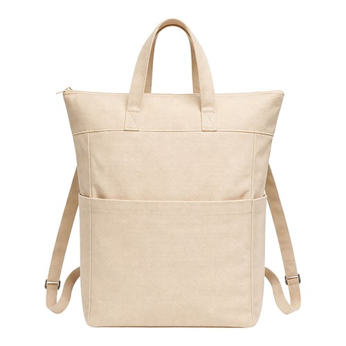Sac a dos en coton 340 g/m2. Anses courtes et deux poches laterales porte bouteilles - 2