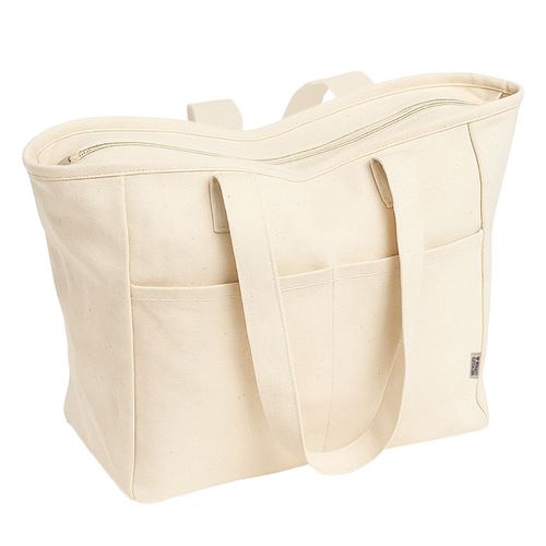 Sac en coton recycle 450 g/m2 avec longues anses et double poche frontale - 1