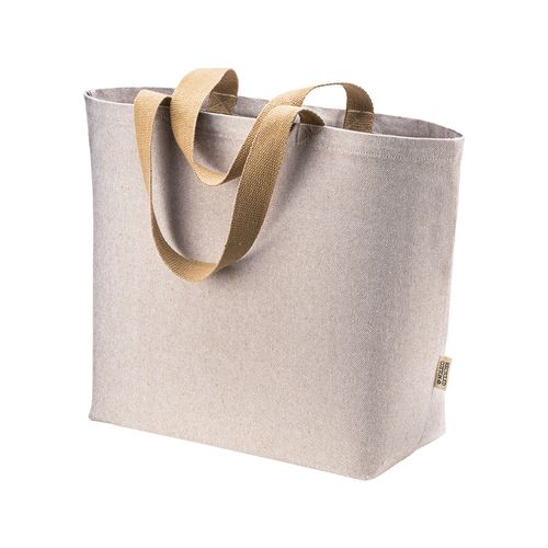 Sac en coton recycle 340 g/m2 avec effet melange. Longues anses colorees et souffle - 1