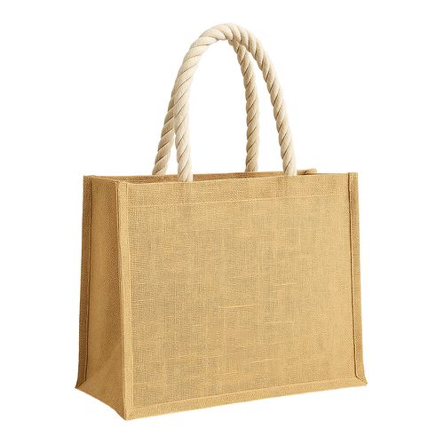Sac en jute avec longues anses en corde et inserts colores. Avec soufflet - 1