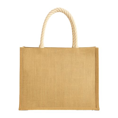 Sac en jute avec longues anses en corde et inserts colores. Avec soufflet - 2