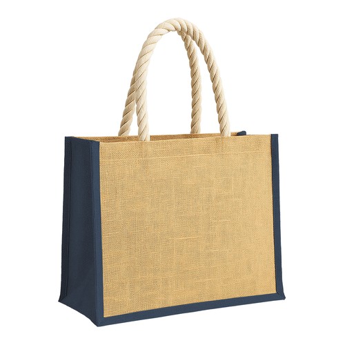 Sac en jute avec longues anses en corde et inserts colores - 1