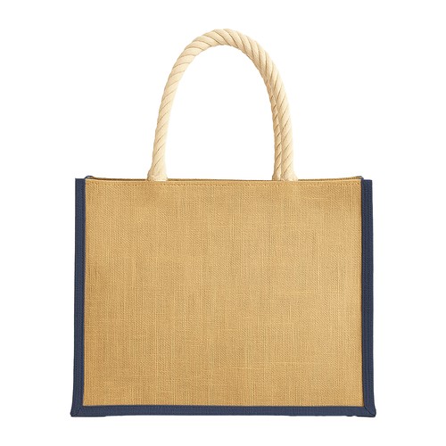 Sac en jute avec longues anses en corde et inserts colores - 2