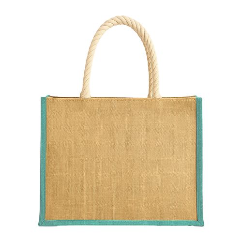 Sac en jute avec longues anses en corde et inserts colores. Avec soufflet - 2