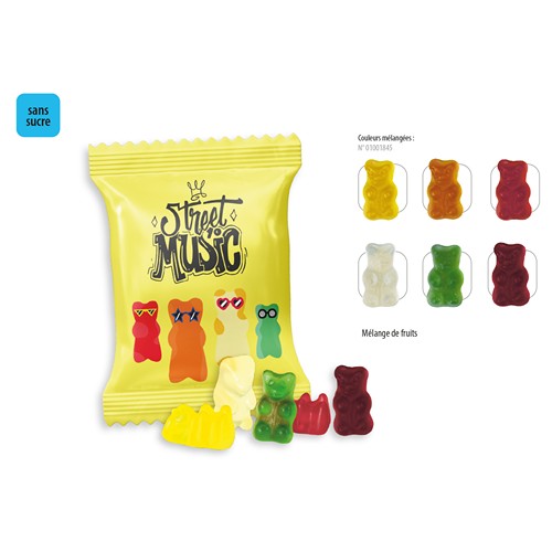 Oursons sans sucre en sachet promo, Oursons sans sucre, GOODIES MEDIA, Sweetware, fournisseur d'objet publicitaire, fournisseurs de stylo publicitaire, cadeau d'entreprise