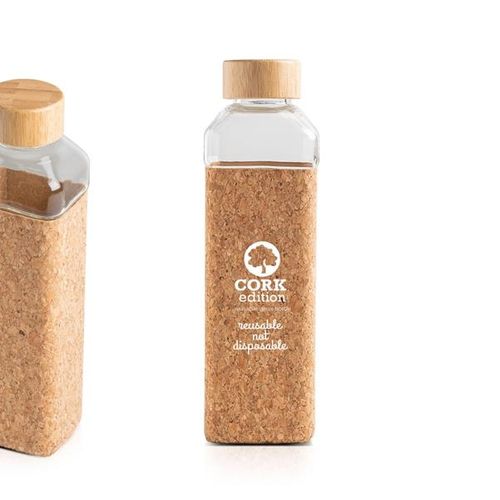 BOTELLA DE VIDRIO 640ML, CON FUNDA DE CORCHO AQUANA