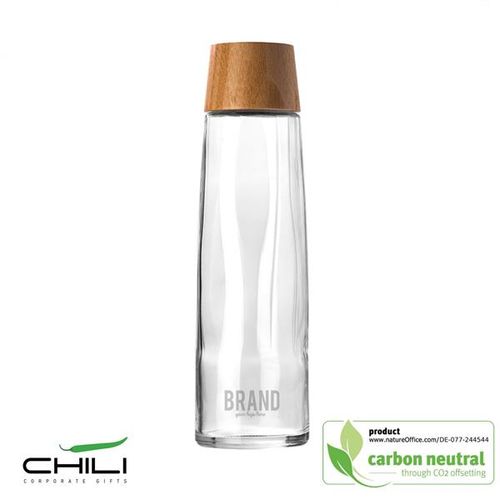 BOTELLA DE VIDRIO RECICLADO DE 750 ML, TAPA DE BAMBÚ GLASS BB