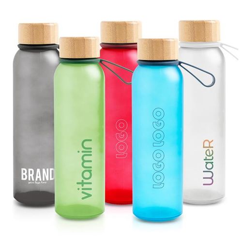 BOTELLA VIDRIO ESMERILADO 500ML,  ASA SILICONA. ATLÂNTIDA