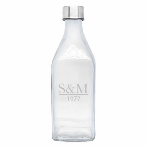 DELTA Square glass bottle with silver cap. 1 l. Laser