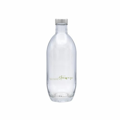 Glass bottle 350 ml, Silver cap. Permanent vitrified