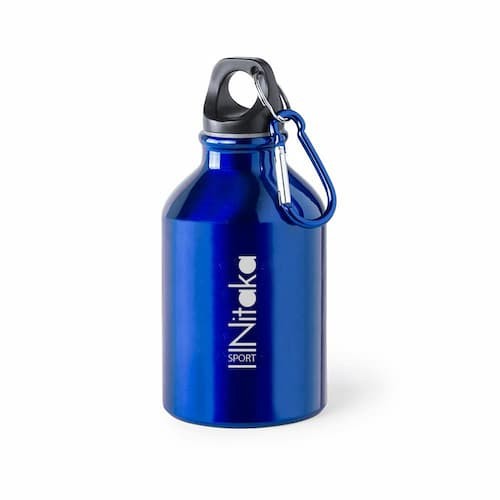 330ml Small metal bottle with carabiner. Blue color. 1 color