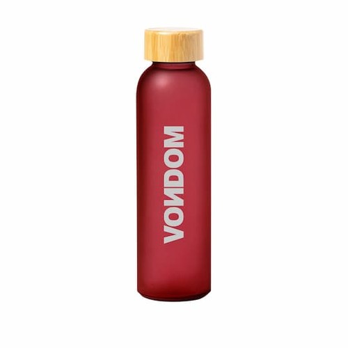 Glass bottle 500 ml. Red color , Bamboo cap. Print hand wash only,1 color