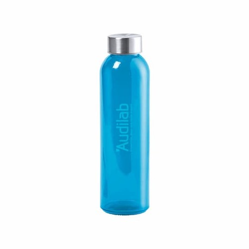 Glass bottle 500 ml. Blue color, Silver cap. Laser,1 color
