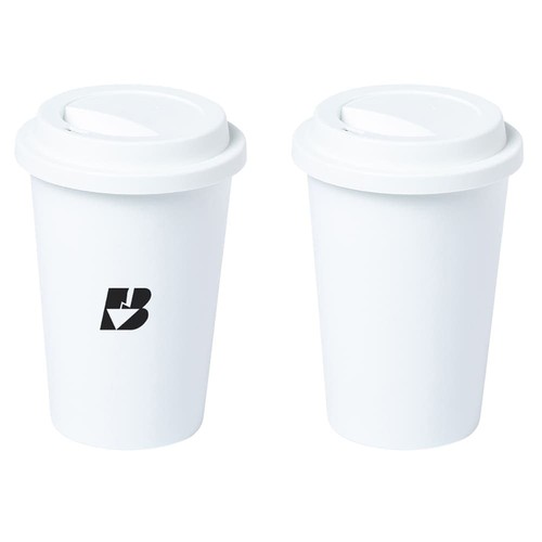 PLACUP. 450ml white cup with reusable lid in PLA. Not customised PLACUP. 450ml white cup with reusable lid in PLA. Not customised