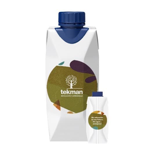 Custom carton water. Blue cap. Sticker label 2 sides. Full color