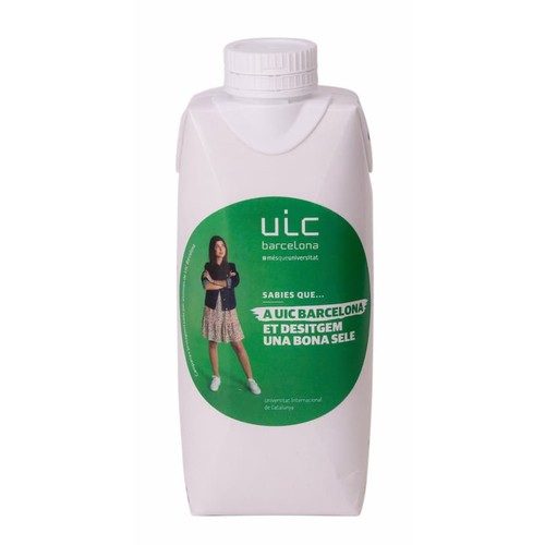 Custom carton water. White cap. Sticker label. Full color