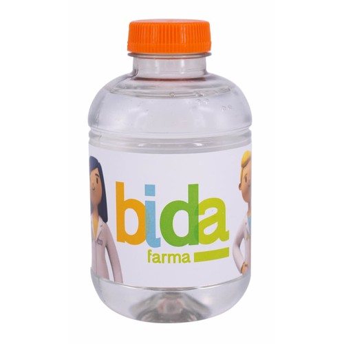 25cl or 50cl Recycled rPET personalized water bottle. Orange cap. Paper label, Full color