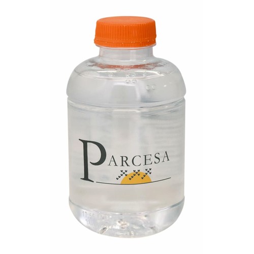 25cl or 50cl Recycled rPET personalized water bottle. Orange cap. Plastic label