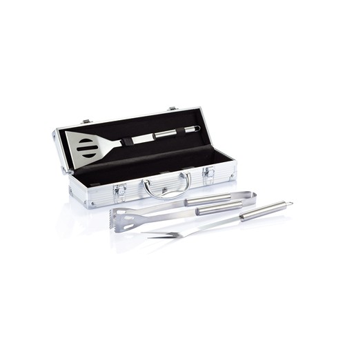 plateado Set Barbacoa 3 piezas en caja de aluminio
