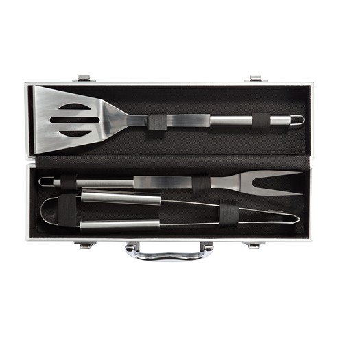 plateado Set Barbacoa 3 piezas en caja de aluminio