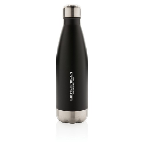 black Botella de acero inoxidable aislada al vacío