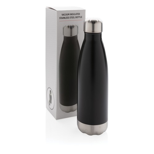 black Botella de acero inoxidable aislada al vacío
