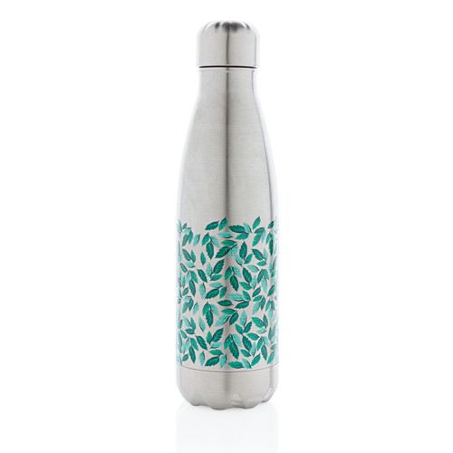 plateado Botella de acero inoxidable aislada al vacío