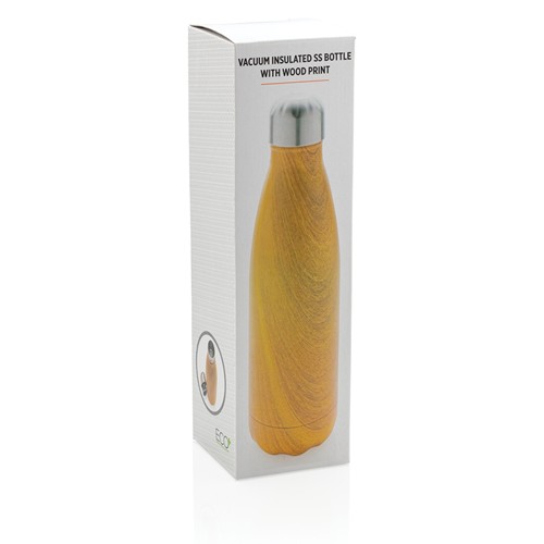 yellow Botella aislada al vacío con estampado de madera