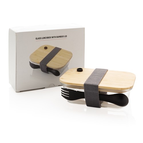 transparente Fiambrera de vidrio con tapa de bambú