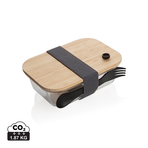 Boîte repas en verre avec couvercle en bambou - 1