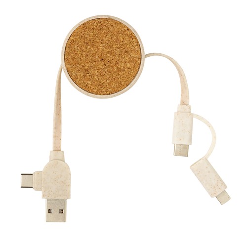 Câble rétractable 6 en 1 en liège et fibre de paille - 6