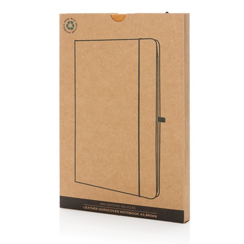 marrón Libreta A5 de cuero reciclado GRS de tapa dura