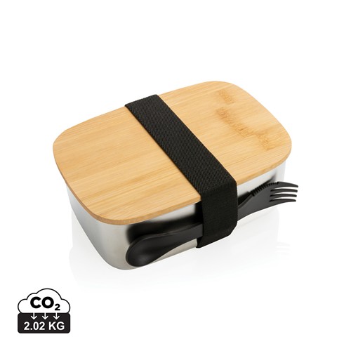 FIAMBRERA DE ACERO INOXIDABLE CON TAPA DE BAMBÚ Y CUBIERTOS