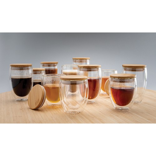 Set de 2 verres double paroi 250ml avec couvercle en bambou - 10