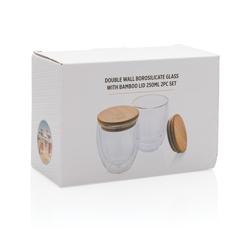 Set de 2 verres double paroi 250ml avec couvercle en bambou - 12