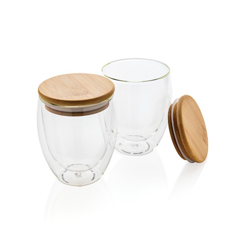 Set de 2 verres double paroi 250ml avec couvercle en bambou - 2