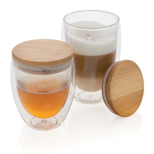 Set de 2 verres double paroi 250ml avec couvercle en bambou - 8