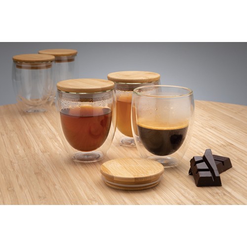 Set de 2 verres double paroi 250ml avec couvercle en bambou - 9