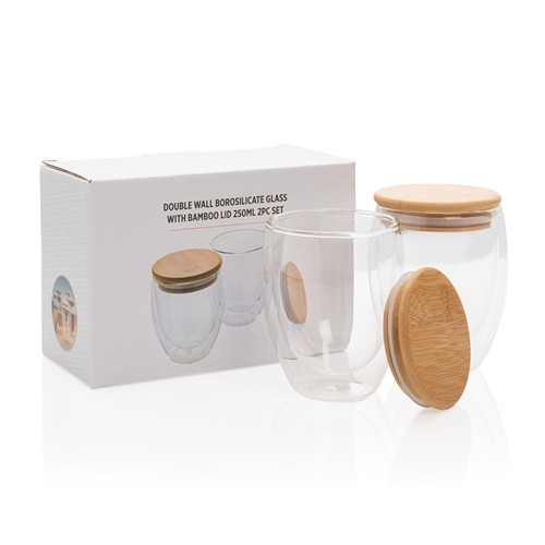 Set de 2 verres double paroi 250ml avec couvercle en bambou - 11