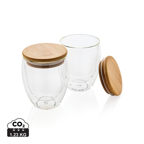 Set de 2 verres double paroi 250ml avec couvercle en bambou - 1