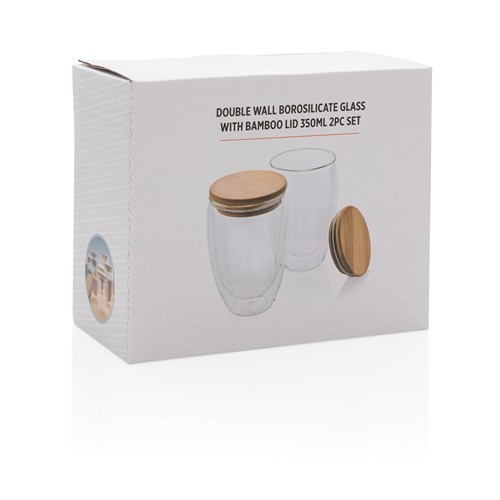 Set de 2 Verres double paroi 350ml avec couvercle en bambou - 12
