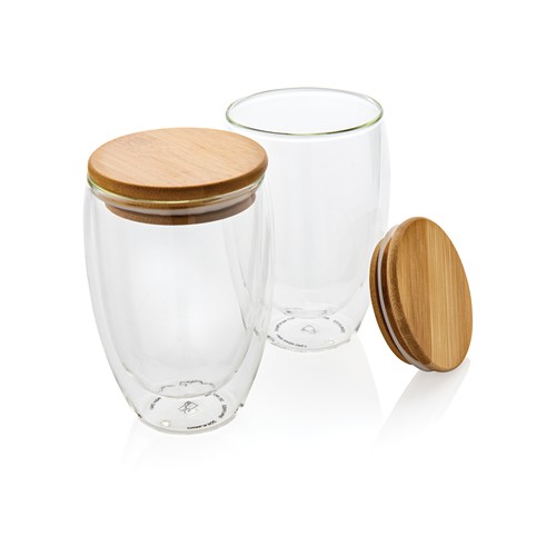 Set de 2 Verres double paroi 350ml avec couvercle en bambou - 2