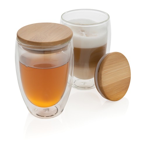 Set de 2 Verres double paroi 350ml avec couvercle en bambou - 4
